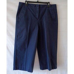 Talbots Women's Navy Heritage Wide Leg Cropped Pants Size 16 Cotton Stretch